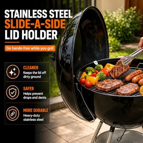 QuliMetal Grill Table Shelf & Lid Holder for Weber Kettle 22 Charcoal - Image 4