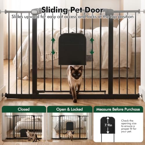 31-46“ Metal Pet Gate with Cat Door, Auto Close, Matte Black - Image 3