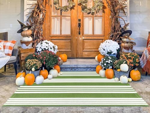 Green and White Outdoor Rug 3'x 5'Washable Area Rug Layered Doormat - Image 5