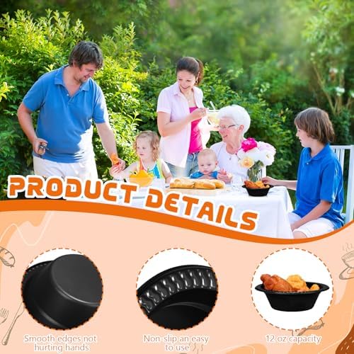 30 Pack 12 oz Black Disposable Plastic Bowls Dessert, Ice Cream, Salad, Soup Serving Cups for Party, Picnic, Food Snacks (Black) - Image 3