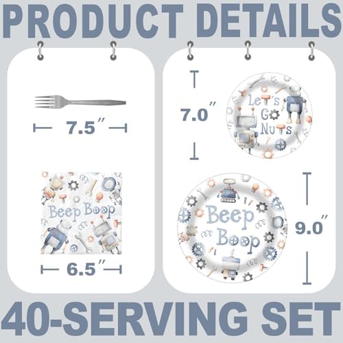 Robot Party Decorations - Robot Party Plates and Napkins for Kids Birthday Party, Serves 40 Guests - Image 2