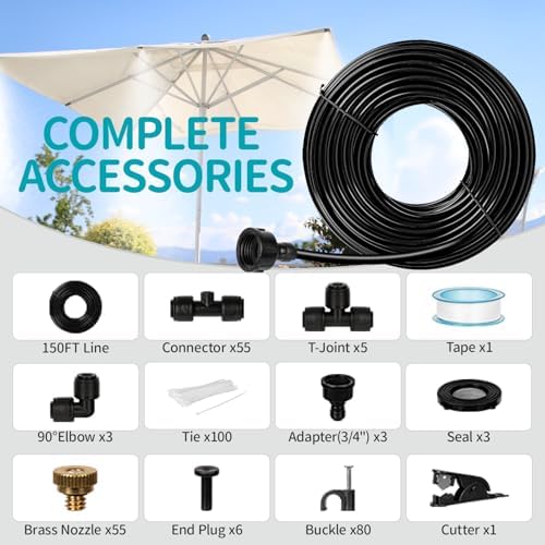 OnBrand 150FT Mister for Outside Patio with 55 Brass Nozzles and 5 T-Joints - Image 4