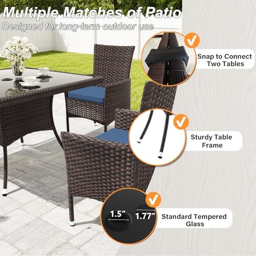 Gotland 10 Piece Outdoor Dining Set, All-Weather Rattan Patio Furniture Set with Umbrella Hole Tempered Glass Square Table, Outdoor Table and Chairs with Removable Cushions for Backyard, Deck Navy - Image 4