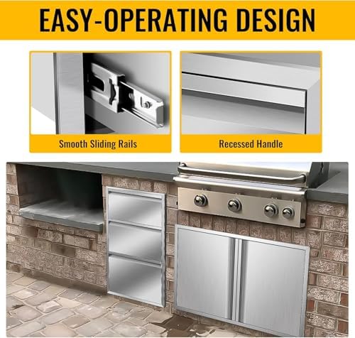 Outdoor Kitchen Drawer Single BBQ Drawer Stainless Steel BBQ Access Drawer with Handles, Flush Mount Storage Enclosed Cabinets Horizontal BBQ Island Drawers,17W X 30H X 21D Inch - Image 6