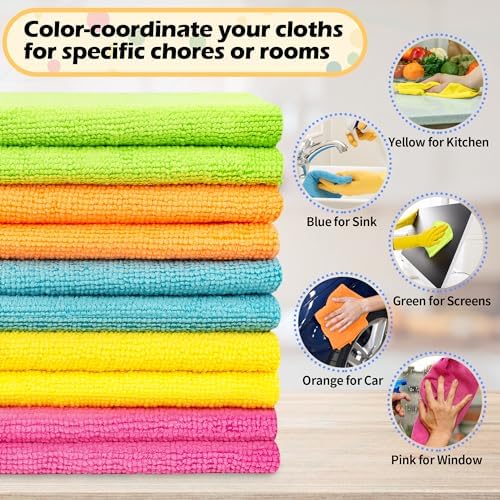 FIXSMITH Microfiber Cleaning Cloth, 50 Pack Cleaning Rags, Cleaning Towels for Housekeeping, Kitchen, Car, Lint-Free, Reusable Shop Towels with 5 Colors (Green/Blue/Yellow/Orange/Pink), 12"X12" - Image 6