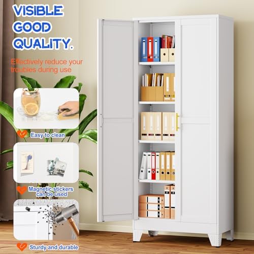 GAIOUS 71''Tall Metal Garage Storage Cabinet,File Cabinet with Door and Adjustable Shelves, Outdoor Steel Tool Cabinet for Home,Office,Warehouse,Garage,White - Image 3