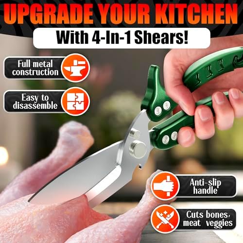 Kitchen Shears Heavy Duty, Safety Lock, Stainless Steel (Green) - Image 4