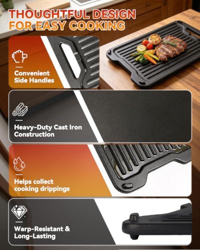 BAC609 Reversible Cast Iron Griddle for Traeger Grills, 18.2" x 11" - Image 5