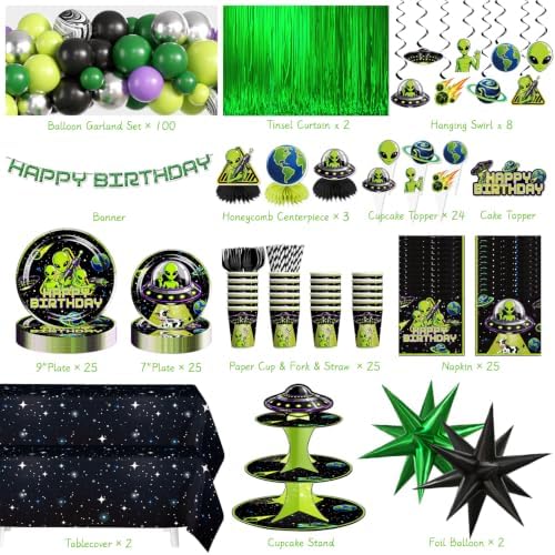 307pcs Fexivo Alien Birthday Decorations, All-in-One, Set for 25 Guests - Image 2