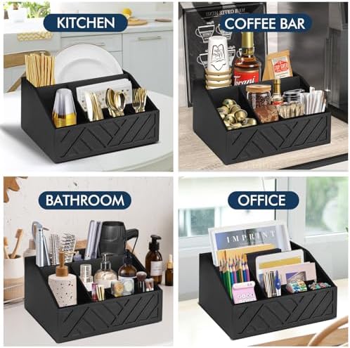 Ukonvi Paper Plate Dispenser, Paper Plate Holder for Kitchen Counter, Wood Rustic Silverware Utensil Caddy, Cutlery Flatware Organizer Box for Cups Spoons Forks Plates Napkins, Kitchen Accessories - Image 6
