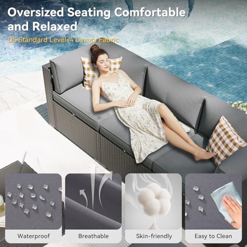 Aoxun Patio Furniture Set with Fire Pit Table, 12 Piece Outdoor Sectional Sofas, 10 Seats Wicker Rattan Outdoor Furniture with Thickened Cushion for Backyard, Garden Light Grey - Image 3