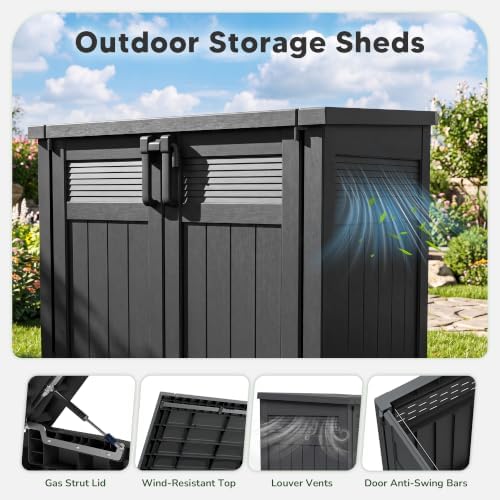 Large Outdoor Storage Cabinet 51 Cu Ft with Pneumatic Hydraulic Lid, Horizontal Outdoor Storage Shed-Easy to Assemble, Waterproof Outdoor Storage Box for Backyards - Image 3