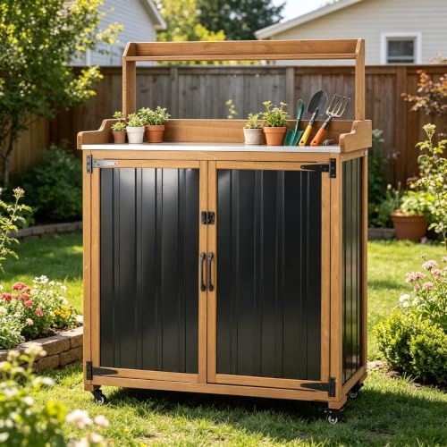 Ketive Rolling Potting Bench with Storage and Galvanized Metal Top by Ketive