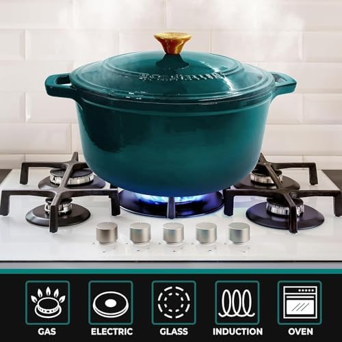 MUELLER HOME 7.5 QT Enameled Cast Iron Dutch Oven, Heavy-Duty Casserole Dish and Braiser Pan with Lid and Stainless Knob, Oven-Safe up to 500° F & Across All Cooktops, Emerald - Image 5
