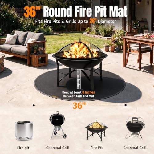 36'' Fire Pit Mat for Solo Stove Bonfire, Fireproof Under Grill Mat - Image 2
