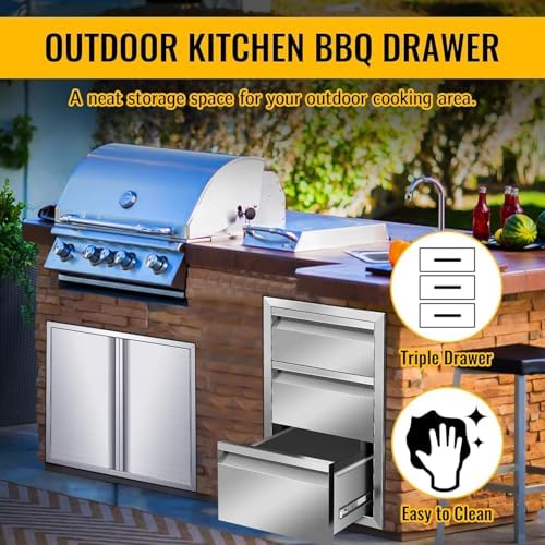 Outdoor Kitchen Drawer Single BBQ Drawer Stainless Steel BBQ Access Drawer with Handles, Flush Mount Storage Enclosed Cabinets Horizontal BBQ Island Drawers,17W X 30H X 21D Inch - Image 7