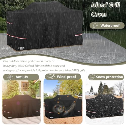 Bitubi 78 Inch Island Grill Cover - 600D Heavy Duty Waterproof All Weather Protection Extra Large Grill Cover,Black - Image 5