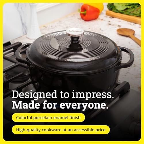 Lodge Essential Enamel Cast Iron Dutch Oven, 6 Quart, Midnight Chrome - Image 6