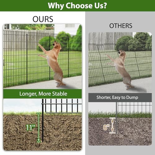 Metal Garden Fence 48 in x 25.3 ft, Tall Outdoor Dog Fence with Stakes - Image 3