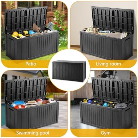Mersco 200 Gallon Double-Wall Resin Deck Box - Lockable Waterproof Outdoor Storage Box, 1000lbs Capacity & Doubles as Seating for Patio Furniture - Garden Tools, Pool Accessories (Black) - Image 4