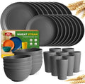 Teivio 32-Piece Plates and Bowls Sets for 8, Gray Matte Dinnerware Sets by Teivio