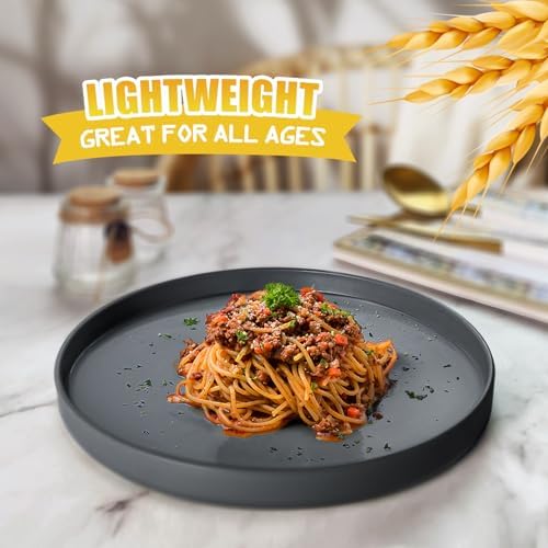 Teivio 24-Piece Kitchen Plastic Coupe Wheat Straw Dinnerware Set, Service for 6, Dinner Plates, Dessert Plate, Cereal Bowls, Cups, Unbreakable Unique Plastic Outdoor Camping RV Dishes, Black - Image 6