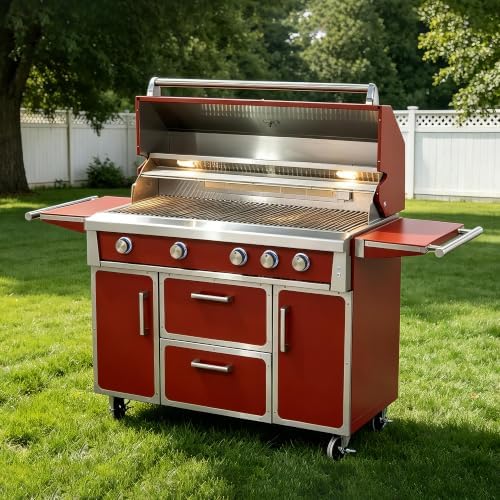49" Red Stainless Steel Grill, 4 Burners & Infrared Burner, Natural Gas by Dvasovio