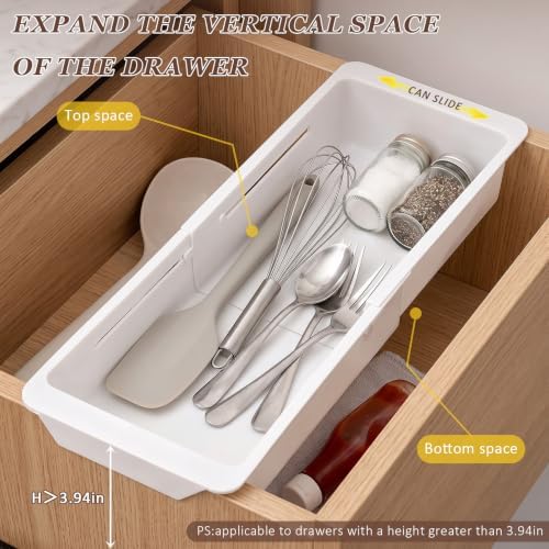 Deep Drawer Organizer, Adjustable Drawer Organizer, Suitable for Kitchens, Cosmetics, Daily Necessities, Barbecue Tools, Durable Plastic Material, Sliding Design, Convenient Storage. (Small* 2) - Image 4
