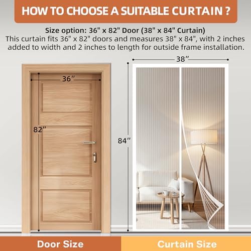 METAONLY Magnetic Screen Door Mesh, Works for Patio, Sliding Door, Keeps Bug Mosquito Out, Fresh Air Flow, Fits 36" x 82" Door - Curtain Size 38" x 84", White - Image 2