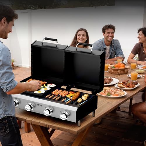 Bonnlo 4 Burners Gas Flat Top Grill and Griddle Combo with Lid, Powerful 40,000 BTU Grills with Integrated Ignition & Heat-resistant coating, Camping Grill with Simple Control Knob for Outdoor BBQ Use - Image 7