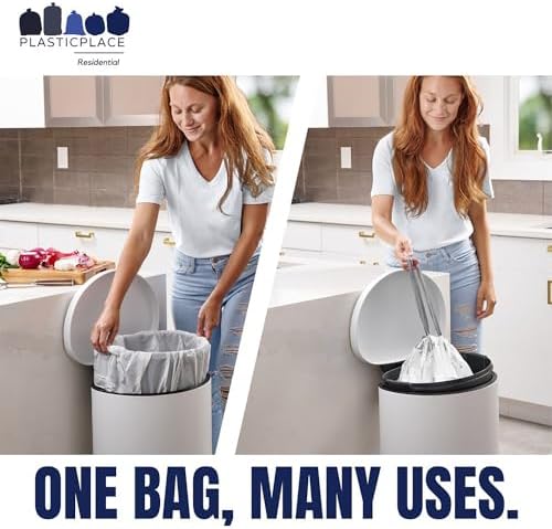 Plasticplace Trash Bags Compatible with simplehuman Code M Packs, White Drawstring Garbage Liners 12 Gallon / 45 Liter, 21" x 30.5" (20 Count/5 Pack) - Image 5