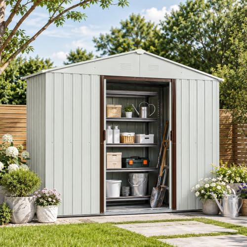 8X4 FT Outdoor Metal Storage with Lockable Sliding Doors by Unknown