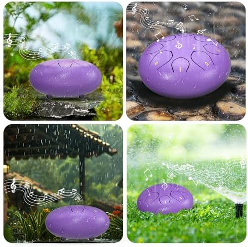 Rain Drum for Outside Garden, 6 Inches 8 Notes Steel Tongue Drums, Waterproof Meditation Echo Rain Chime, Musical Instruments for Adult Gift with Bag, Music Book, Mallets (Purple) - Image 4