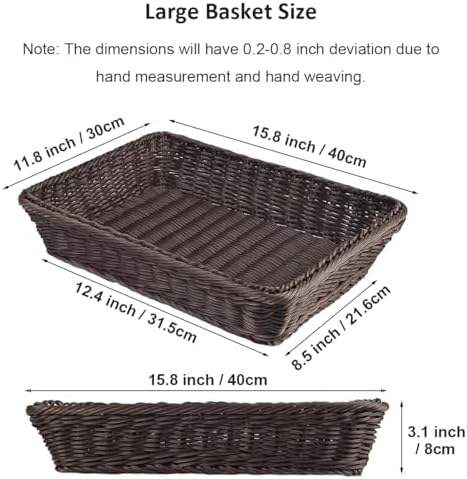 RT&BS Large Wicker Bread Basket for Serving, Wicker Fruit Basket, Display Baskets for Vegetable Fruit, Reusable Handwoven Serving Baskets for Kitchen, Store, Restaurant, Outdoor (Coffee, L) - Image 3