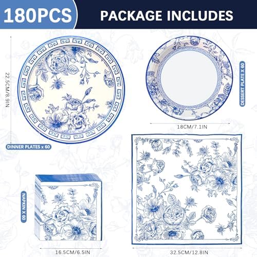 180PCS Blue White Paper Plates and Napkins Party Supplies Serve 60 - Image 2