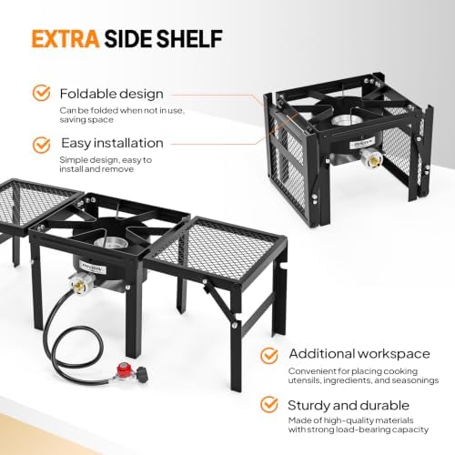 ROVSUN Portable Propane Gas Stove with 2 Foldable Side Racks, Single Burner Camp Stove Cooker for Outdoor Backyard Cooking, Camping, Tailgating, Canning, Turkey Frying & Seafood Boiling - Image 3