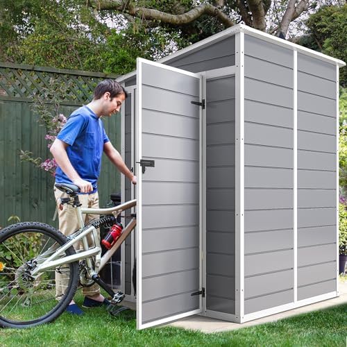 DWVO 5x4ft Resin Outdoor Storage Shed with Floor, Large Waterproof Lockable Storage Shed with Window, Plastic Outside Tool Storage for Garden Backyard Patio Lawn (Gray) - Image 4