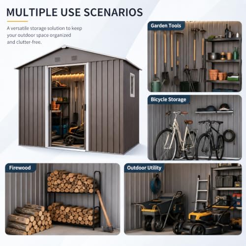 8X4 FT Outdoor Metal Storage with Lockable Sliding Doors - Image 7