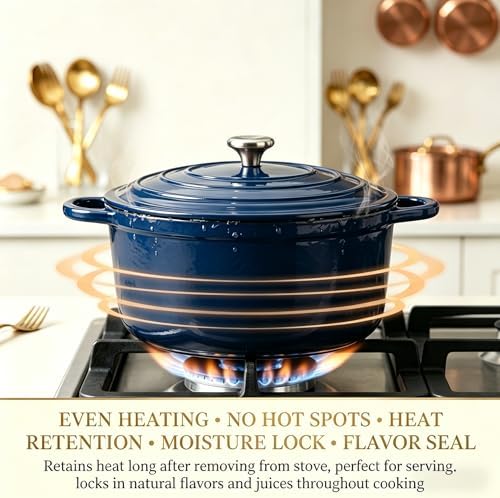 QuliMetal Enameled Cast Iron Cookware Set, 4-Piece Pots and Pans Set with Lids, 10.25" Skillet, 2QT Saucepan, 2.8QT & 4.8QT Dutch Ovens, Oven Safe to 500°F, All Stovetops Compatible - Navy Blue - Image 3