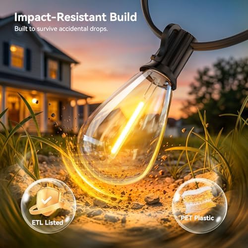 150FT Outdoor String Lights with Remote, Waterproof Patio Lights with 55+2 Shatterproof LED Bulbs,Dimmable Hanging Decor for Backyard Garden Porch Bistro, Timer & 3 Modes,2700K Warm White - Image 4