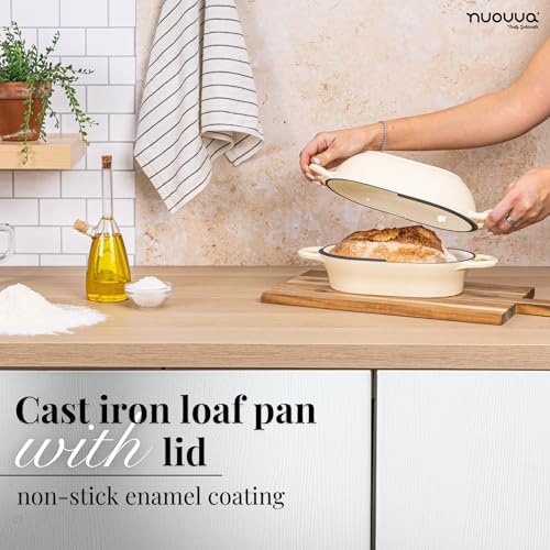 Dutch Oven For Sourdough Bread Baking – Enamelled Cast Iron Bread Loaf Pot – Oven Safe Non Stick Bread Pot – Rectangular, Cream, 24cm x 16cm – by Nuovva - Image 6