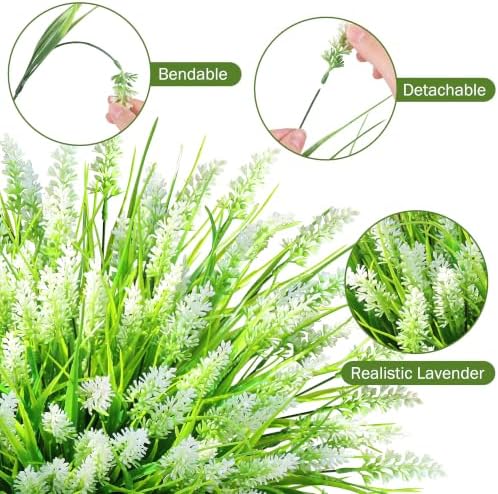 24 Bundles Faux Outdoor Plants, UV Resistant Artificial Fake Lavender Flowers with Monkey Grass for Outdoors, Realistic Faux Lavender Greenery Shrubs for Porch Yard Garden Window Box Home Decor - Image 3