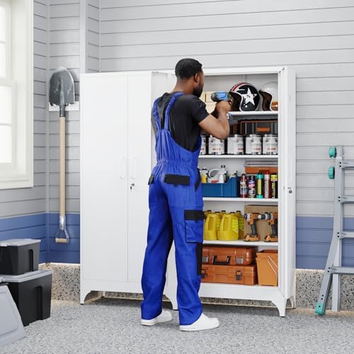 Yizosh Metal Garage Storage Cabinet with 2 Doors and 4 Adjustable Shelves - 71" Steel Lockable File Cabinet,Locking Tool Cabinets Furniture of Metal for Home,Office,Garage,Gym,School - Image 2