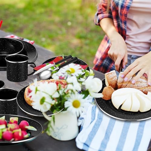 Nuogo 12 Pcs Enamel Camping Tableware Set Dinnerware Kit - Image 7