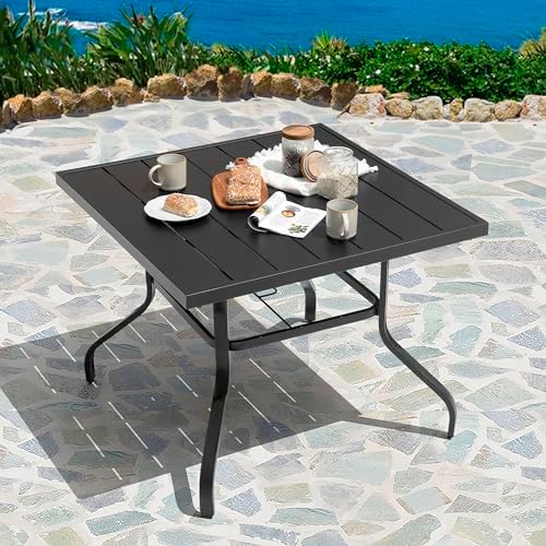 NUU GARDEN 37" Outdoor Patio Table, 4 Person Steel Slat Square Dining Table with 1.57" Umbrella Hole, Slatted Top and Powder Coated Iron Frame for Patio, Garden and Balcony, Black - Image 3