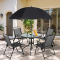 Vongrasig 6 Piece Folding Patio Dining Set,Small Metal Outdoor Garden Patio Table and Chair Set w/Umbrella for Lawn,Deck,Backyard,Black by Vongrasig
