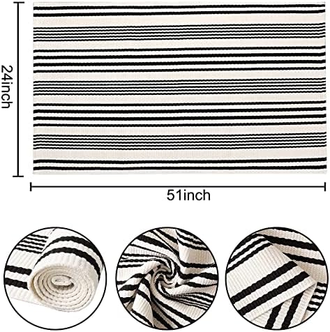 Black and White Striped Outdoor Rug 24"x51" Fall Layering Front Porch Rug - Image 2