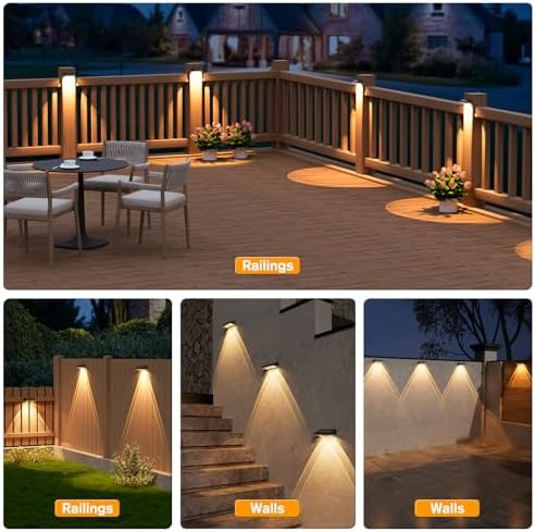 NIORSUN Solar Fence Lights,8 Pack Deck Light,Led Lights Warm White Outdoor Wall Lights,IP45 Solar Powered Light Waterproof for Backyard/Pool/Railing/Patio/Porch/Step/Outside/Garden (Black) - Image 7