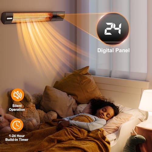Electric Patio Heater, 1500W Outdoor Infrared Heater with Remote Control, 3 Heat Settings, IP65 Waterproof, 24H Timer, 2-Second Fast Heating for Patio, Garage, Restaurant & Indoor Use - Image 6
