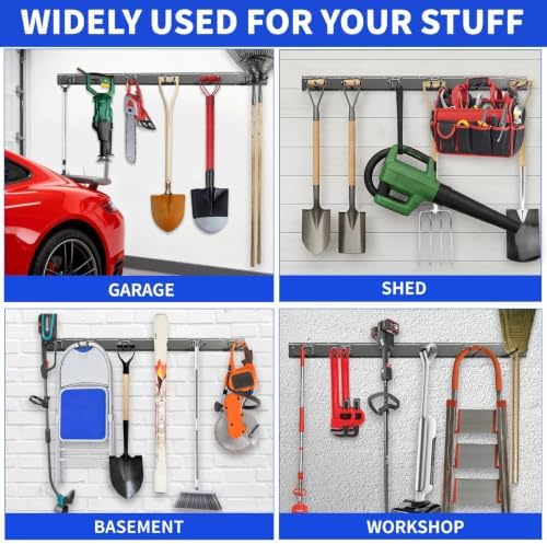 Garage Tool Organizer Wall Mount, 48 Inch Heavy Duty Garden Tool Organizer Storage System, Easy Install with 7 Adjustable Tool Hooks, for Garage, Basement, Shed, Workshop, Black, Steel - Image 6